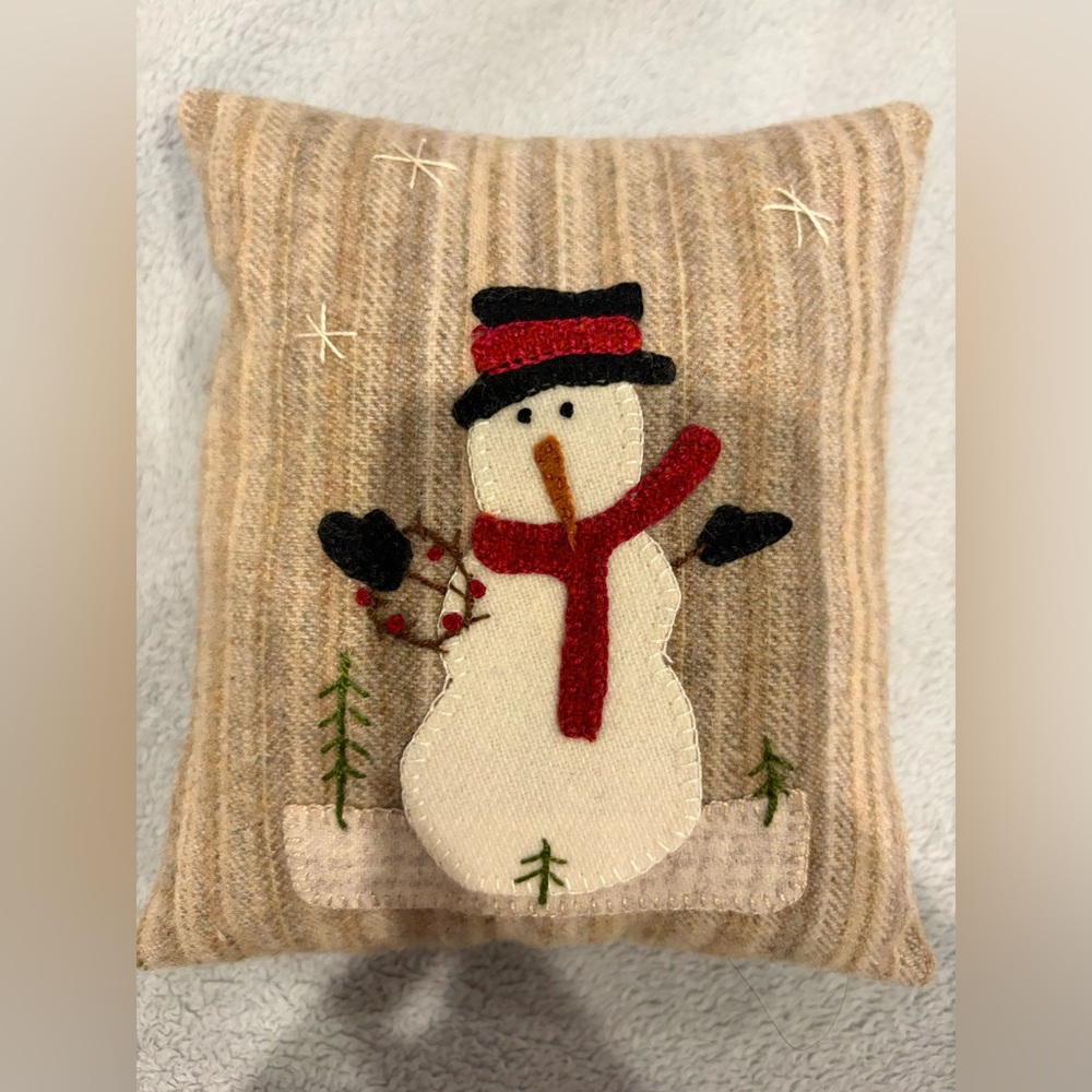 Holiday Snowman Accent Pillow - Beige with Red Scarf